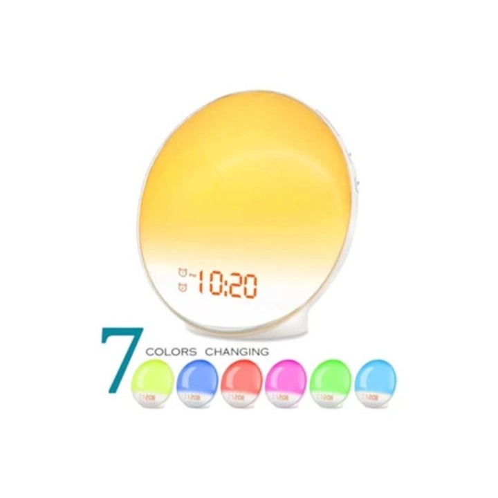 Dekoratív gyerekóra fénnyel, 7 színnel, természetes hangokkal