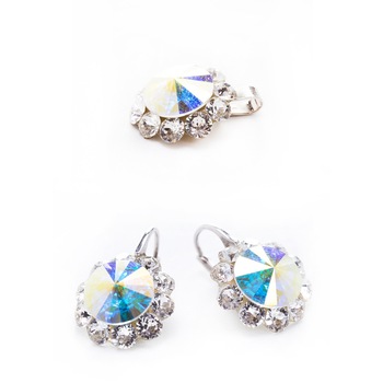 Set Argint DaviCrystals cu cristale cercei floarea soarelui cu leverback mic si pandantiv aurore boreale Set Argint DaviCrystals cu cristale cercei floarea soarelui cu leverback mic si pandantiv aurore boreale