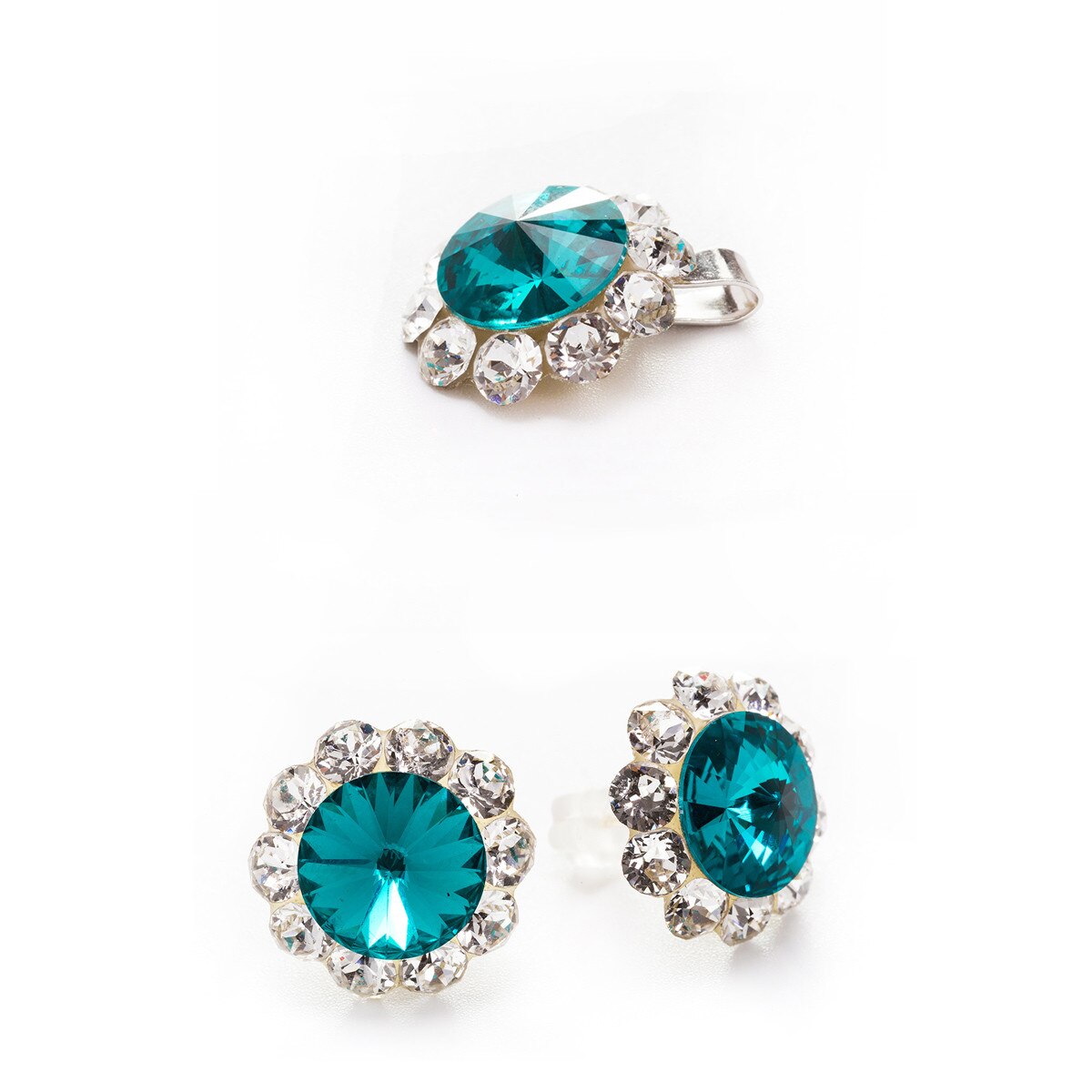 Set Argint DaviCrystals cu cristale cercei floarea soarelui cu tija si pandantiv blue zircon