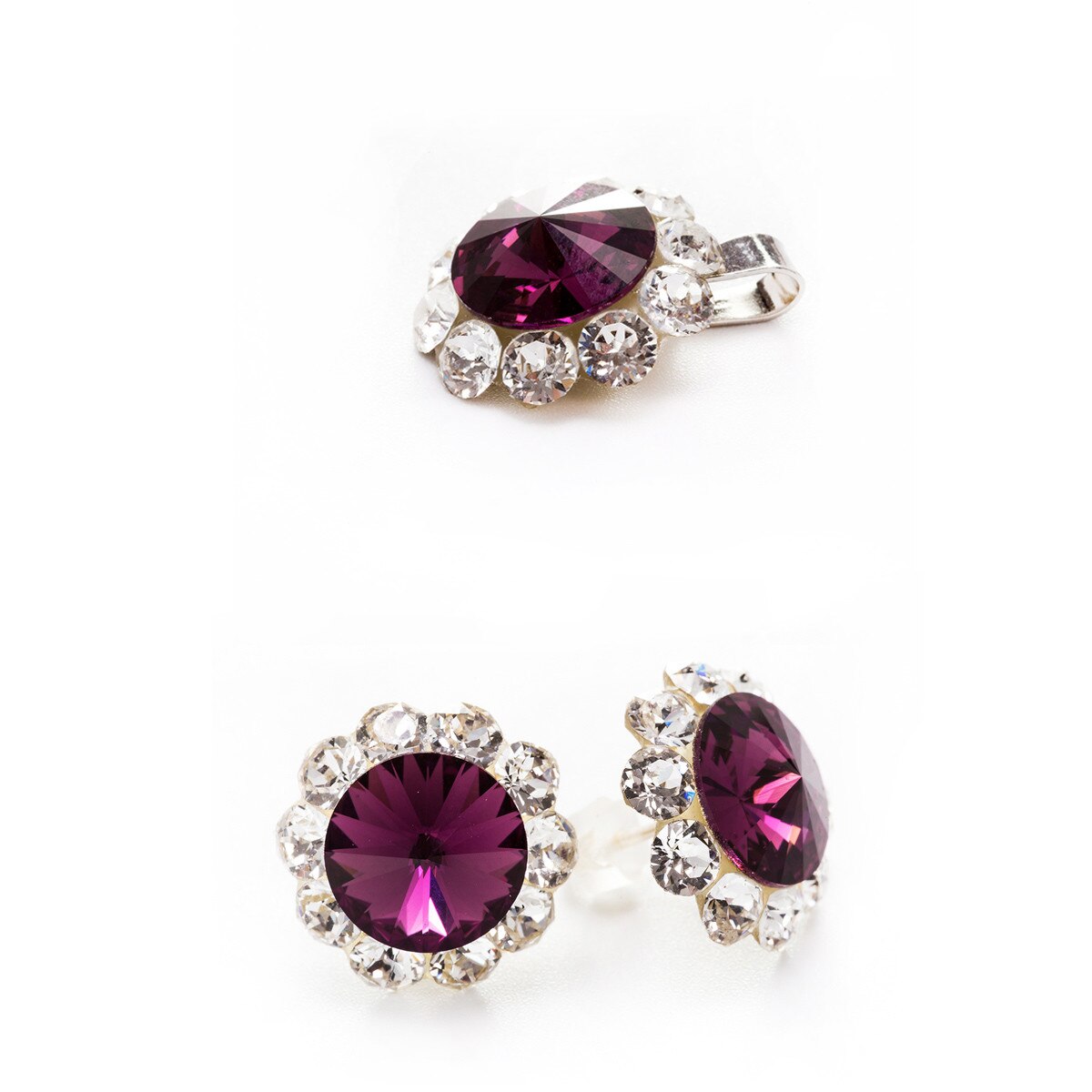 Set Argint DaviCrystals cu cristale cercei floarea soarelui cu tija si pandantiv amethyst