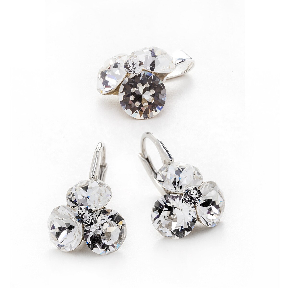 Set Argint DaviCrystals cu cristale cercei trifoi cu leverback mic si pandantiv crystal