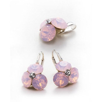 Set Argint DaviCrystals cu cristale cercei trifoi cu leverback mic si pandantiv rose water opal Set Argint DaviCrystals cu cristale cercei trifoi cu leverback mic si pandantiv rose water opal