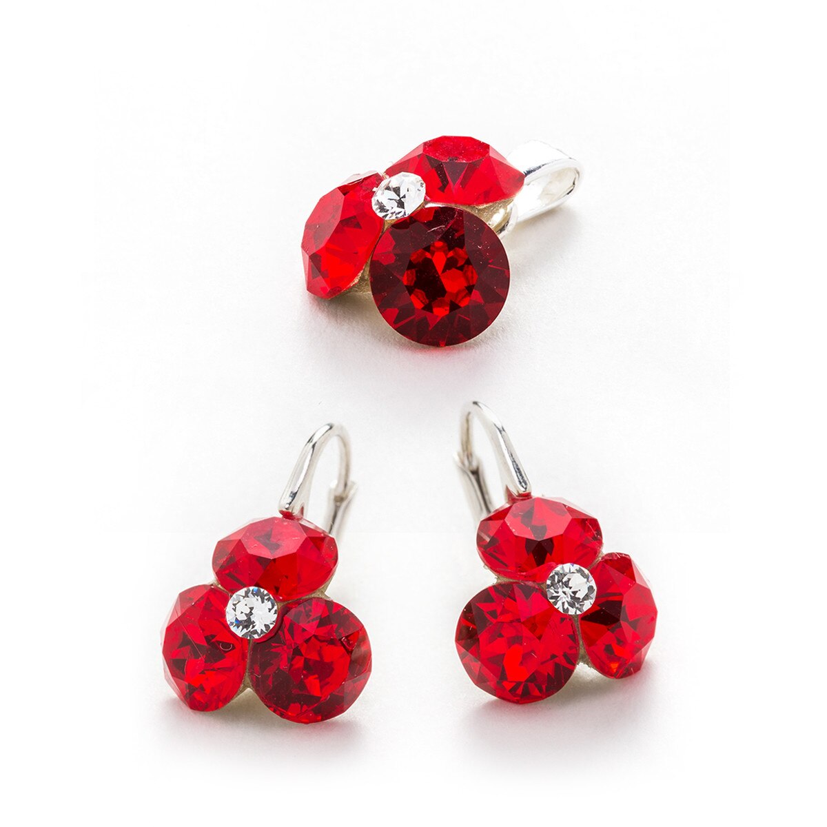 Set Argint DaviCrystals cu cristale cercei trifoi cu leverback mic si pandantiv light siam