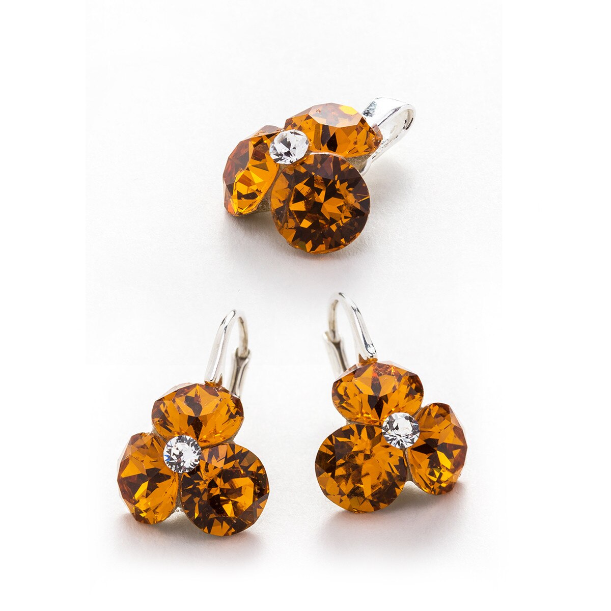 Set Argint DaviCrystals cu cristale cercei trifoi cu leverback mic si pandantiv topaz