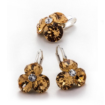 Set Argint DaviCrystals cu cristale cercei trifoi cu leverback mic si pandantiv light colorado Set Argint DaviCrystals cu cristale cercei trifoi cu leverback mic si pandantiv light colorado