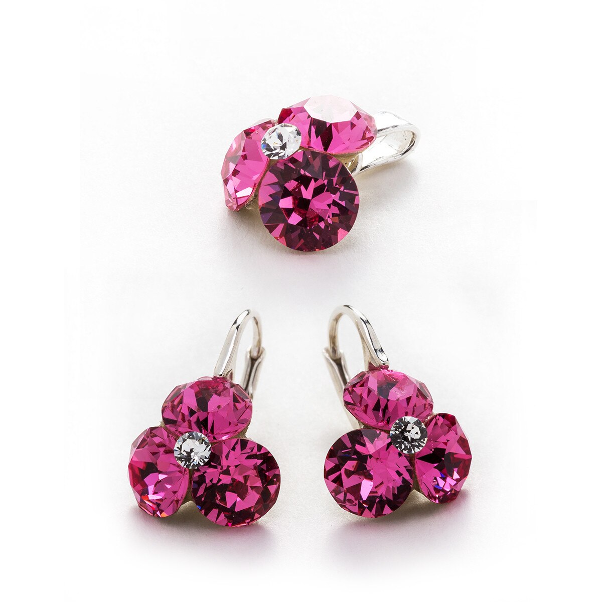 Set Argint DaviCrystals cu cristale cercei trifoi cu leverback mic si pandantiv rose