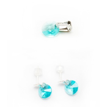 Set Argint DaviCrystals cu cristale cercei cu tija cu biluta si pandantiv light turquoise