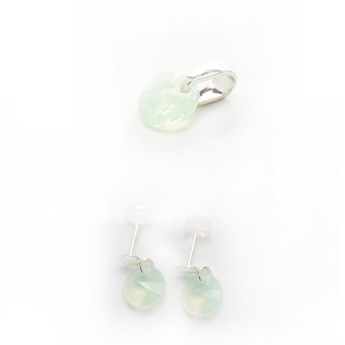 Set Argint DaviCrystals cu cristale cercei cu tija cu biluta si pandantiv chrysolite opal