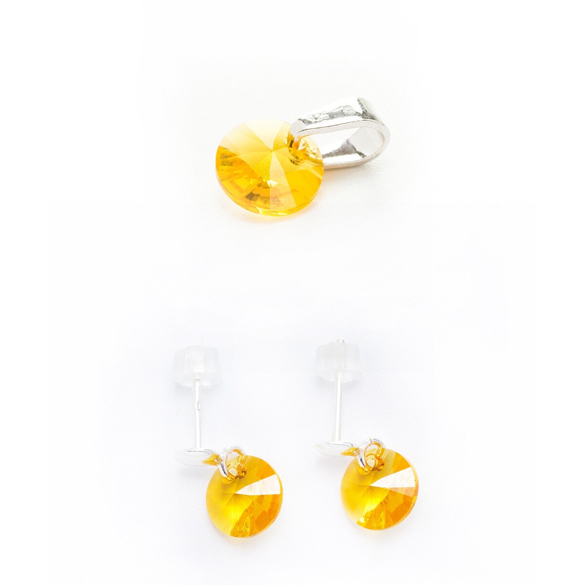 Set Argint DaviCrystals cu cristale cercei cu tija cu biluta si pandantiv sunflower