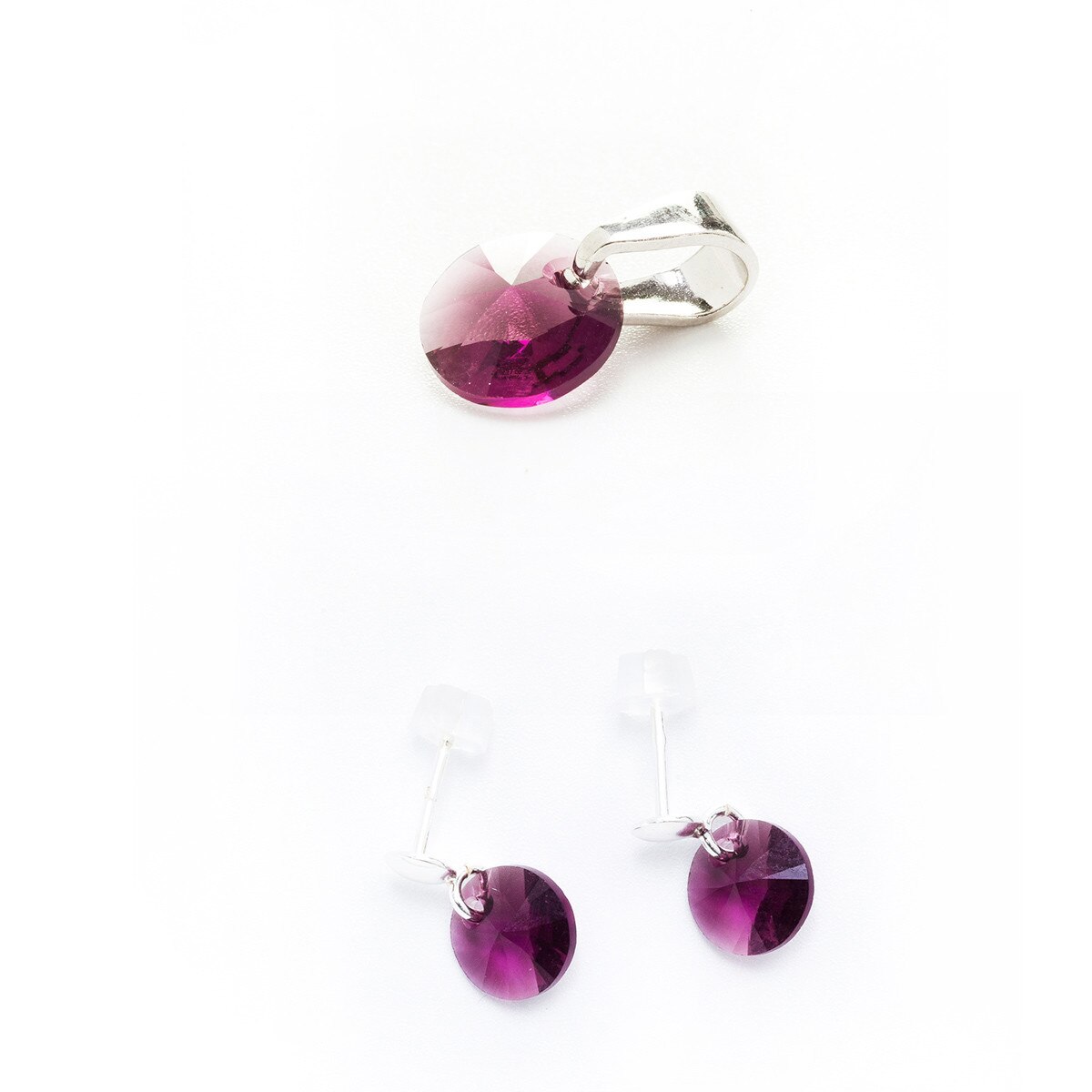 Set Argint DaviCrystals cu cristale cercei cu tija cu biluta si pandantiv amethyst