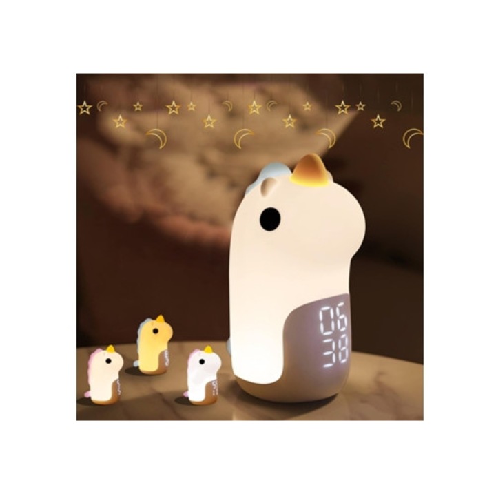 LED-es gyerek ébresztőóra, egyszarvú, 30x30cm