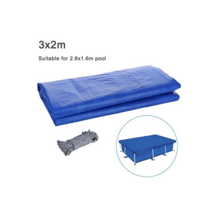Téglalap alakú medence takaró, 300x201x66 cm, vízálló, eső- és porvédelem, kék