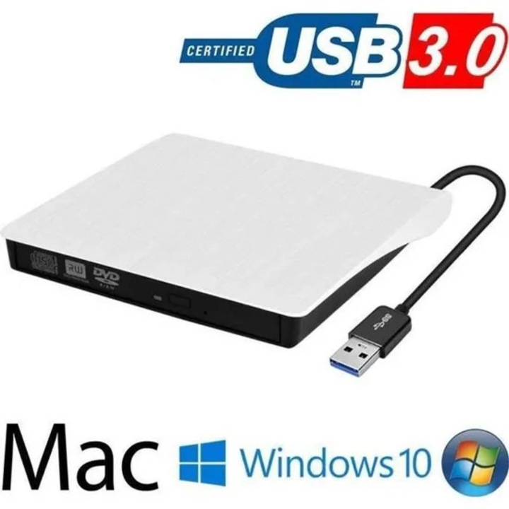 Външно оптично устройство, ултра тънко, USB 3.0, бяло