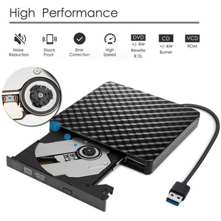 Външно оптично устройство, USB 3.0, черно, висока скорост