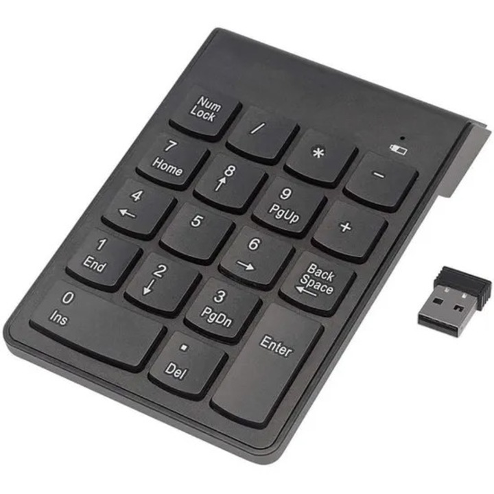 Vezeték nélküli mini numerikus billentyűzet, 18 gombos, USB 2.4GHz, kompatibilis Windows, Mac és Linux rendszerekkel