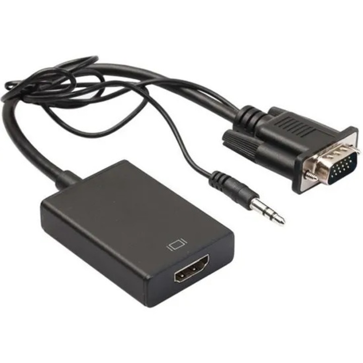 Cablu adaptor VGA masculin la HDMI feminin, 1080P HD, audio