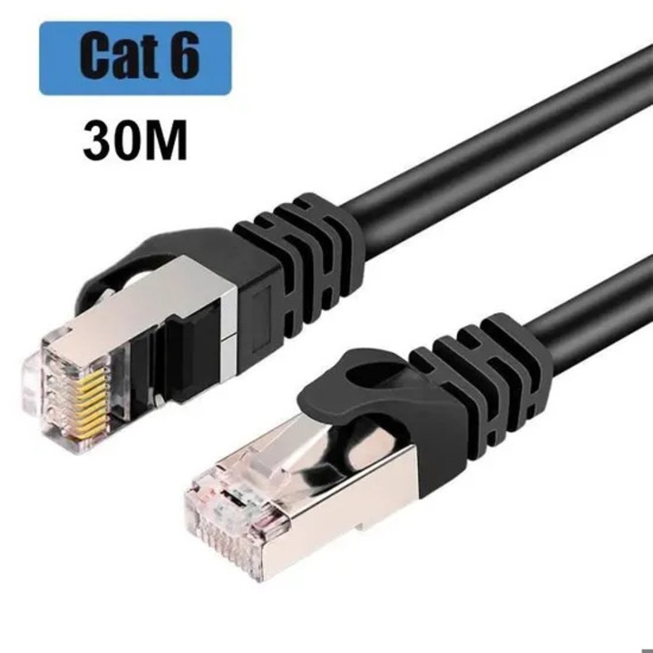 Cablu Ethernet Cat6 plat RJ45 30M, viteza mare 1Gbps, 250MHz, protejat