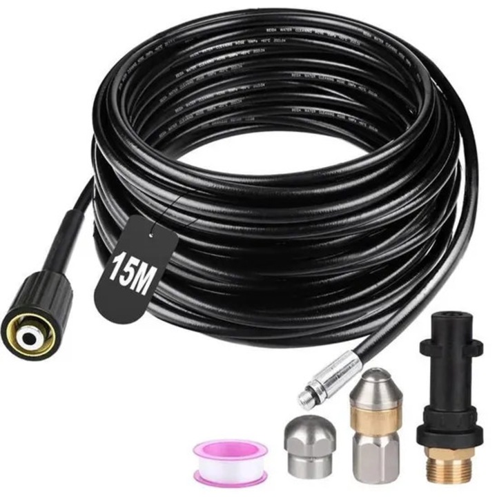 Deblocator canalizare 15M 180bar, 2 duze, accesorii aparate de spalat cu presiune