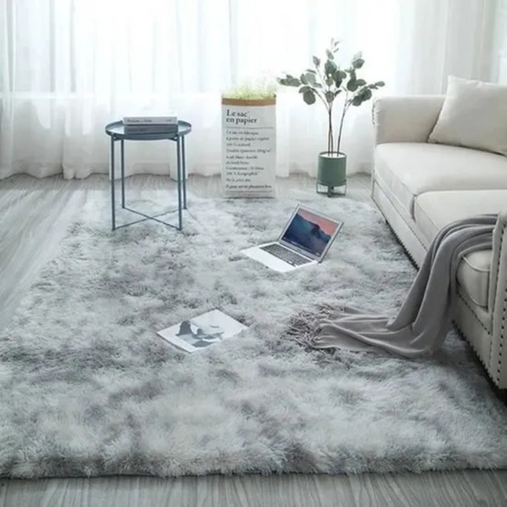 Covor de yoga shaggy, microfibra extra moale, gri deschis, 50x160cm