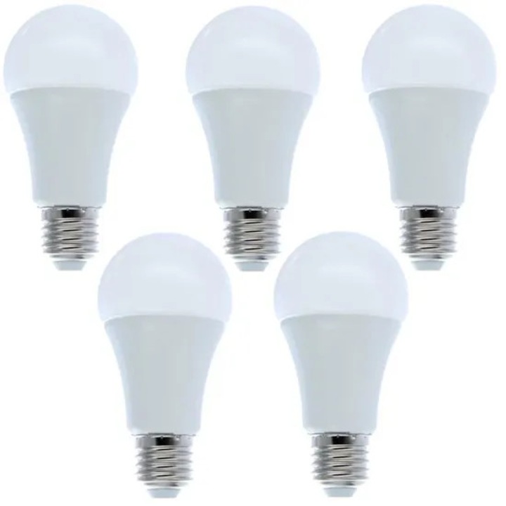 Set de 5 becuri LED E27 12W alb rece, echivalent 100W, clasa energetica A+