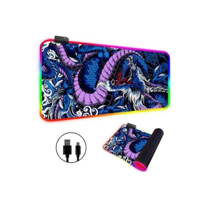 Mousepad RGB LED, design dragon, albastru si violet, 300x600mm