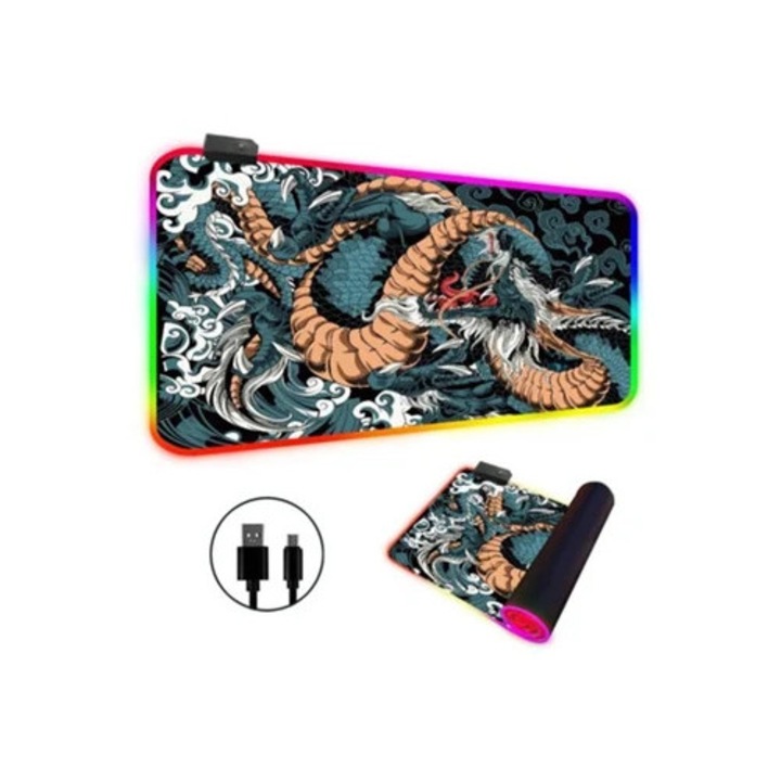Mousepad RGB LED, Large Dragon, verde, 300x800mm