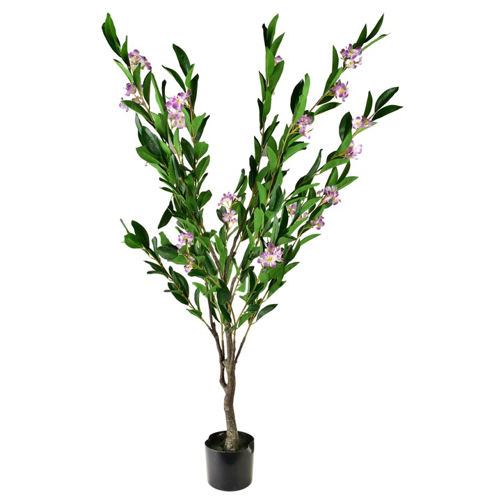 Planta artificiala, Mondex, floare roz, 14 ramuri, 148cm, ghiveci negru
