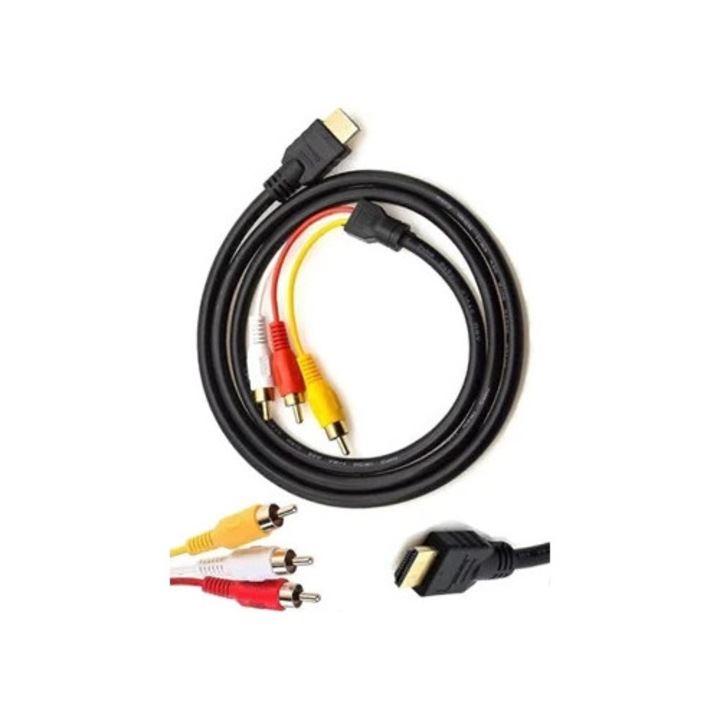 HDMI-RCA kábel 1.5m, HDMI apa - 3 RCA adapter, audio video konverter, fekete