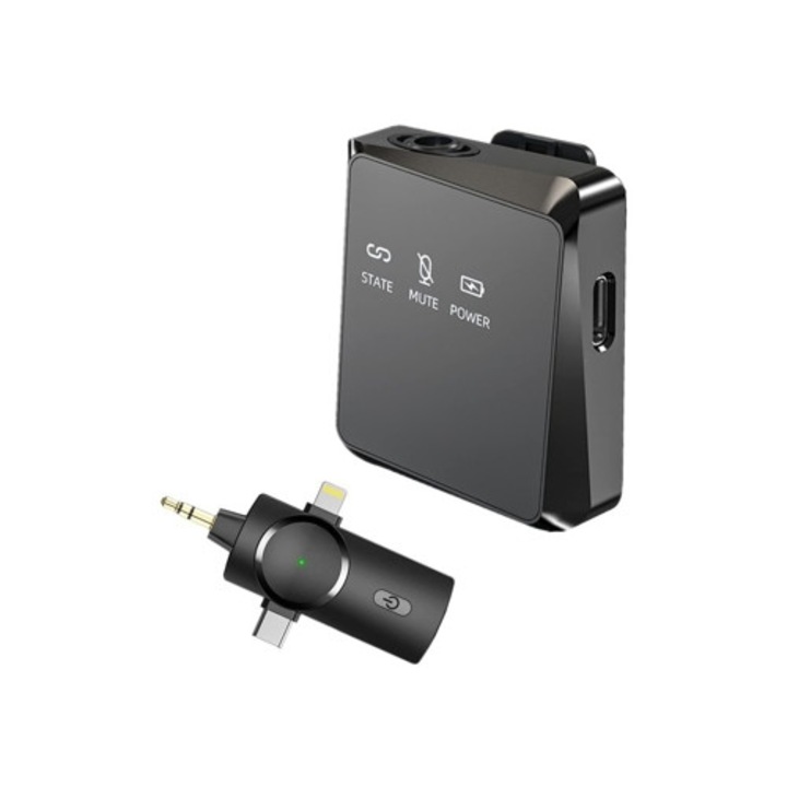 Безжичен Lavalier микрофон 3-в-1, съвместим с iPhone, iPad, Android, PC