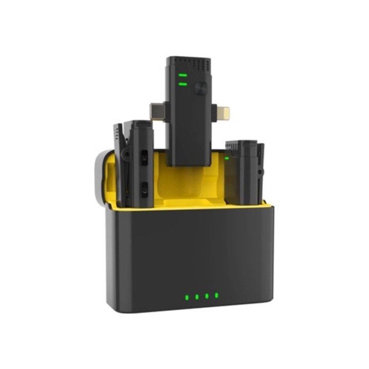 Microfon lavalier wireless cu receptor cu anulare a zgomotului, galben