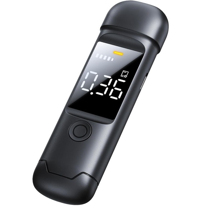 Professzionális Etiloteszt, Rqiurpn, Érintésmentes Digitális Alkoholteszter, Pontosság +0,015%, Automatikus Kalibrálás, Eredmények Tárolása, LCD Kijelző, Hosszú Üzemidő, USB-C, Kompakt Méret, Fekete