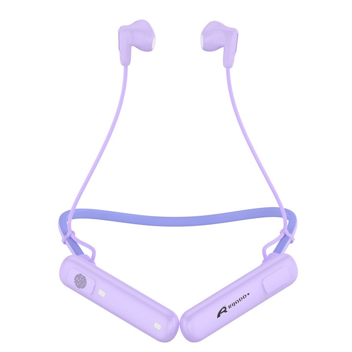 Bluetooth nyakpántos fejhallgató RG10 – HiFi tiszta hangzás, 100 óra üzemidő, ENC zajcsökkentés, mágneses töltés, IP67 vízálló, elegáns design, lila