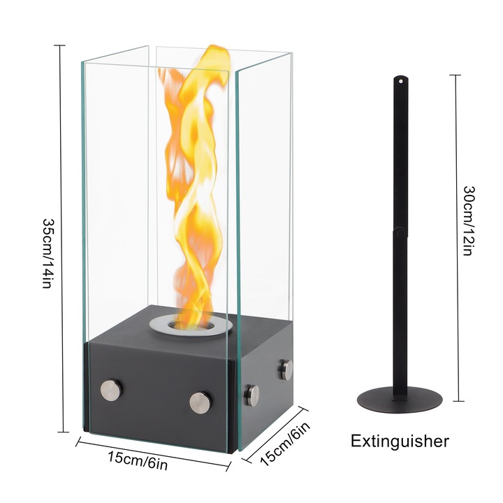 JHY DESIGN asztali kandalló, bioetanol, fekete, 35x15.4x15.4cm