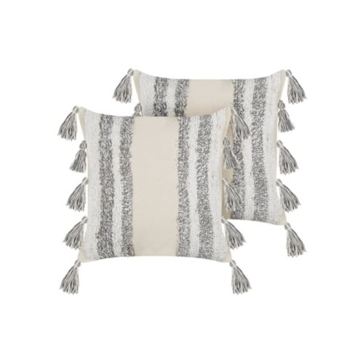 Set de 2 perne decorative Heliconia gri din bumbac 45x45x10cm