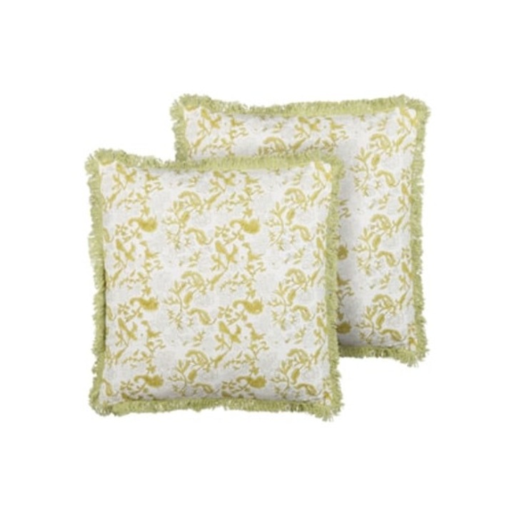 Set de 2 perne decorative Filix verzi din bumbac 45x45x10cm