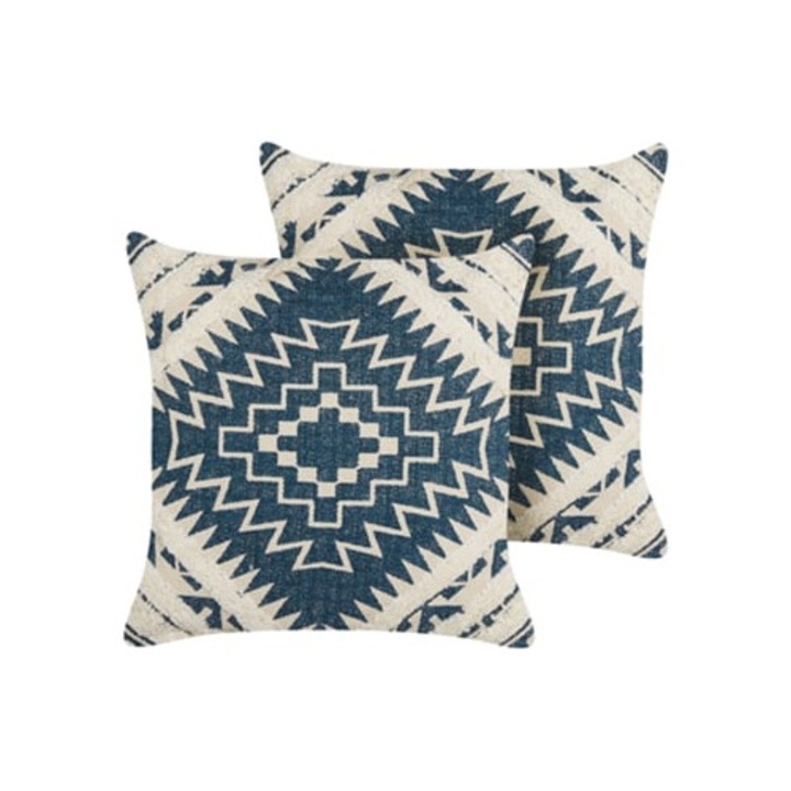 Perna decorativa Safi, bumbac, albastra, 50x50x15cm