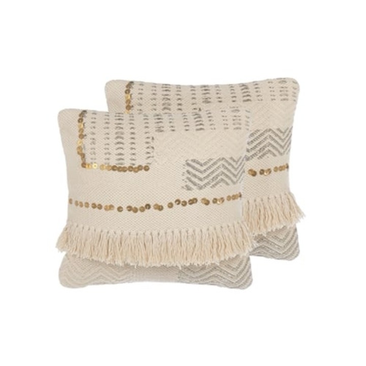 BELIANI Vayali 2 darab krémszínű pamut díszpárna szett 45x45x10cm