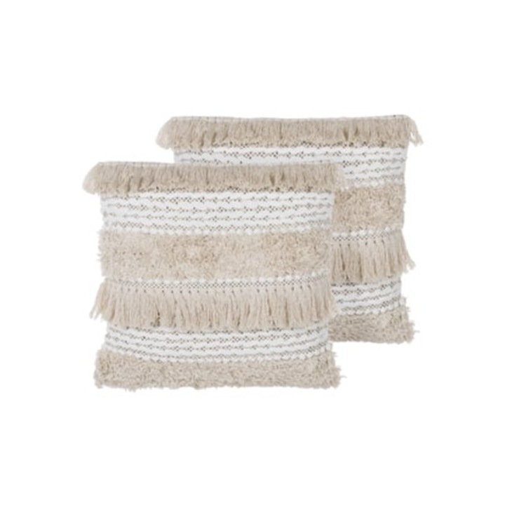 Set de 2 perne decorative BELIANI Villur crem din bumbac 45x45x10cm