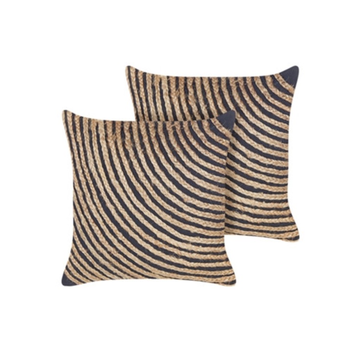Set 2 perne decorative din iuta si bumbac natural 45x45x10cm