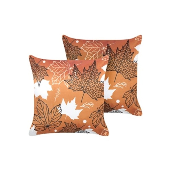Set de 2 perne decorative catifea portocalie 45x45x10cm