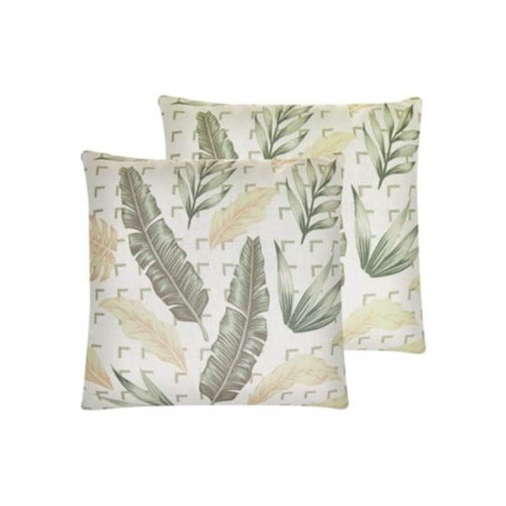 Set de 2 perne decorative BELIANI Rhapis crem din poliester 45x45x12cm