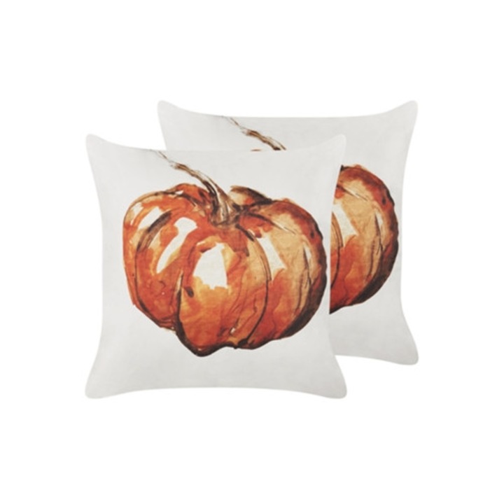 Set de 2 perne decorative BELIANI Curbita din catifea crem 45x45x12cm