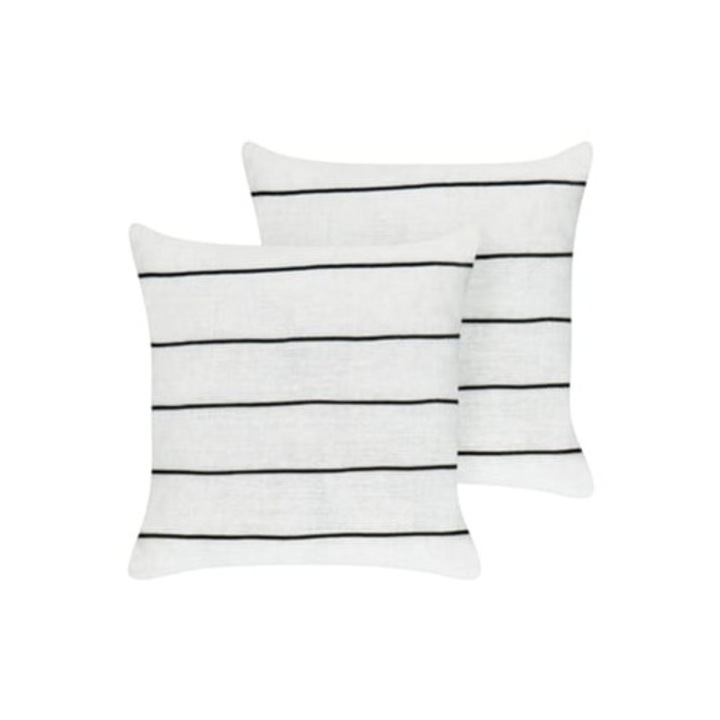 2 db díszpárnahuzat, pamut, fehér, 50x50x8cm