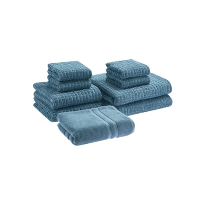 Set de 9 prosoape din bumbac Atai, colorate albastru, 50x100cm