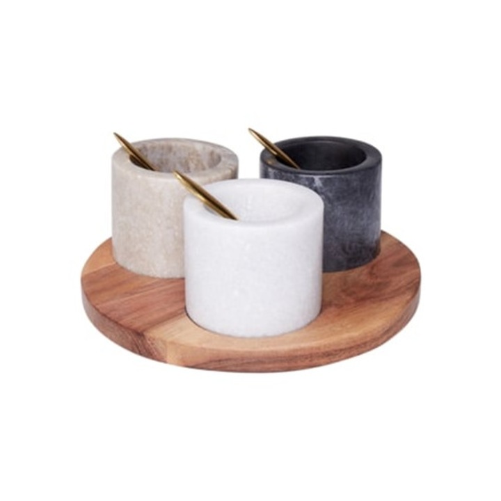 Set de 3 boluri de servire cu tava si lingurite, multicolor, HERAKLION