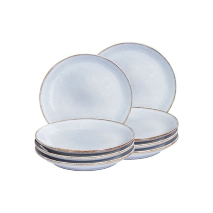 Juniper 8 darabos kerámia desszerttányér szett, világoskék, Beliani