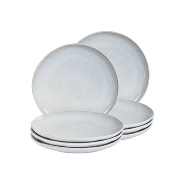 Világosszürke kerámia desszertes tányérkészlet, 8 db, szezám magokkal