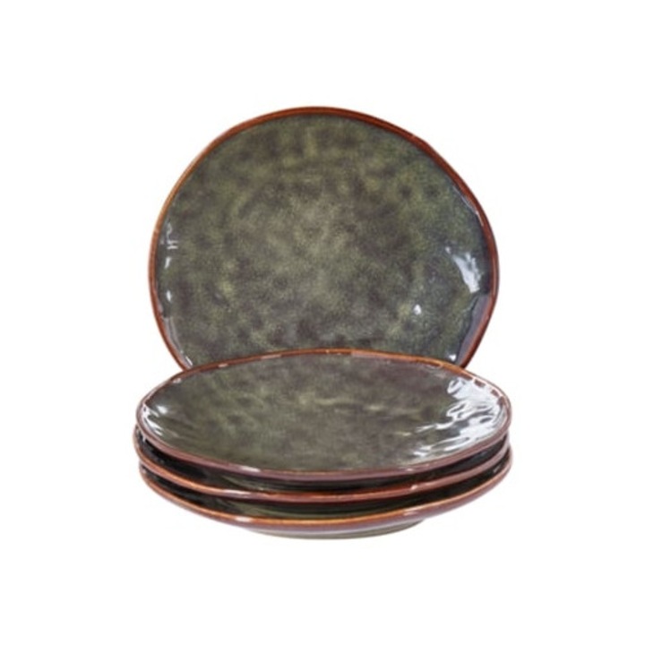 Sötétzöld kerámia desszerttányér szett 4 db-os kakukkfűvel