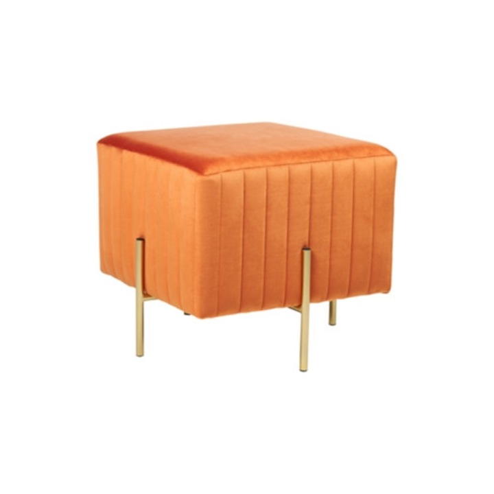 Beliani dohányzóasztal arany lábakkal, narancssárga bársony, 48x48x41cm