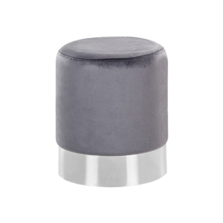 Brigitte zsámoly, szürke, bársony, 36x36x44cm